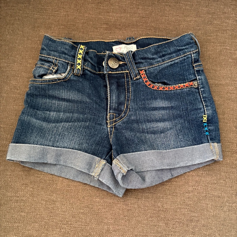 EST 1989 Place Girls' Dark Blue Denim Cuffed Shorts Size 5. INV25/502